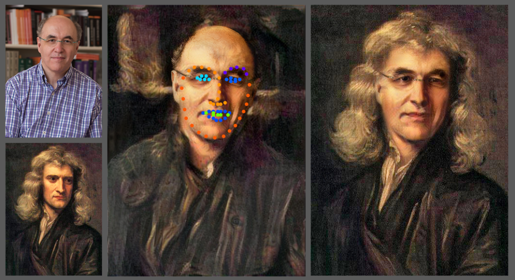 Face swap onto original work of art using Neural Net Af Stephen Wolfram/Stephen Wolfram.